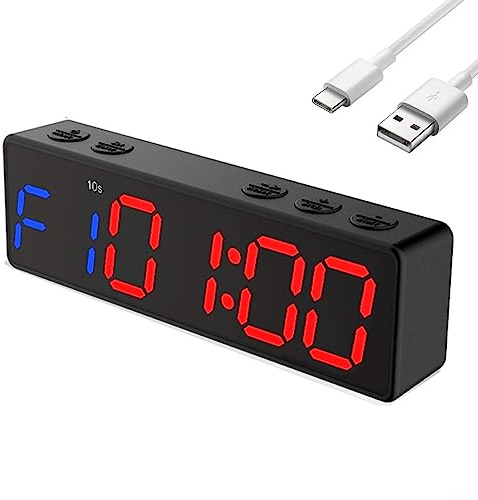 Orologio con display digitale magnetico, per sport, palestra, fitness, allenamento, tabata, boxe, allenamento a intervalli, circuito, rosso, blu