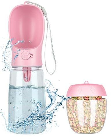 Borraccia per Cani 550ml Bottiglia Portatile da Viaggio per Cane con 100g Serbatoio per Aliment Ciotola Dispenser per Acqua Antibatterica Adatta per Animali Domestici per Campeggio Quotidiano a Piedi