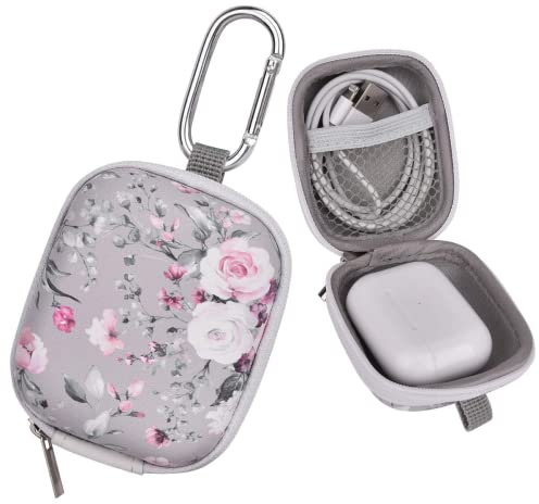 VISOOM Hard Shell Zipper Storage Case for Headphones and Earphones - Mini Carrying Case - Multifunctional - Grey Flower