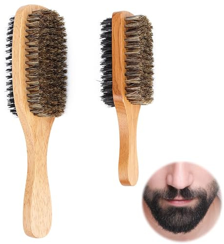 2 Stück Bartbürste Bartpflege Bürste Haarbürsten mit Wildschweinborsten Professionelle weichen Haarbürste Antistatische Bürste für Bart Toupierbürste Nasse und Trockene Haare Glatte und Lockige Haare