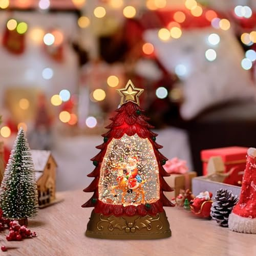 Schneekugel Weihnachten mit Beleuchtung, Weihnachtslaterne mit Schneegestöber, LED Weihnachtsdeko Vintage Schneekugel Laterne, Weihnachtsbaum Nachtlicht Batteriebetrieben für Weinachtsdekorationen (A)