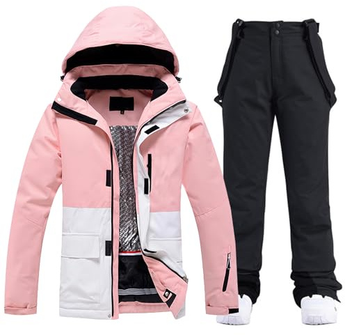 HOTIAN Conjunto de chaqueta y pantalones de esquí para mujer, juego de 2 piezas, traje de esquí para mujer, resistente al agua, cortavientos, invierno, cálido, esquí, nieve, juego de snowboard, L