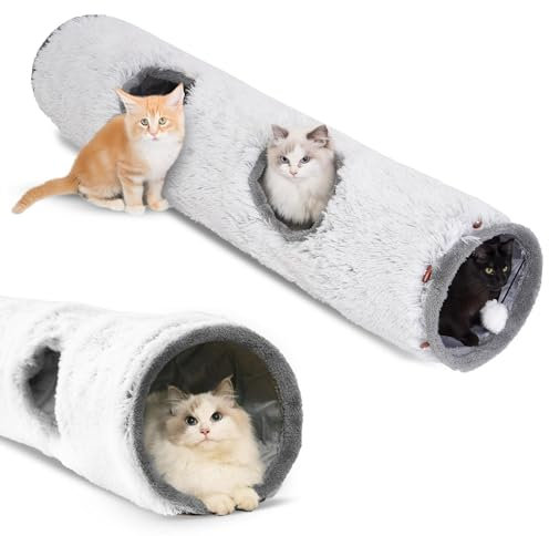 One PETS-TOP Katzentunnel XXL – Katzentunnel Große Katzen – Rascheltunnel für Katzen – Interaktives Katzenspielzeug für drinnen – aus weichem Plüsch