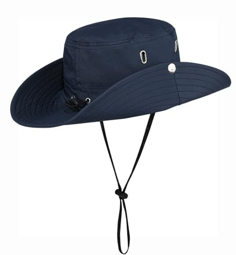 Rayson Sombrero de Pesca Hombre Mujer Gorra de Pescador Transpirable Sombrero de El Sol con Correa de Barbilla Protección UV Verano Boonie Gorra de ala Ancha para Aire Libre
