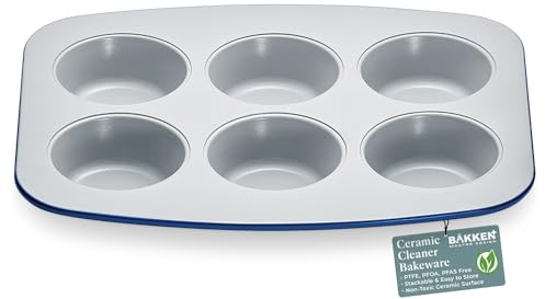 Bake with Elegance: 6-Cup Cake/Muffin Pan Set - Blue, Teal, Marble, Golden, Cream - Aluminized Steel with Ceramic Non-Stick Coating, PFOA & PFAS Free - Non-Toxic, Heavy-Duty Bakeware