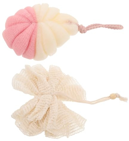 2 Esponjas de Baño para Ducha Exfoliantes Corporales para Adultos | Ramee y Plástico, Limpieza Corporal Abundante Espuma, Ligeras y Portátiles