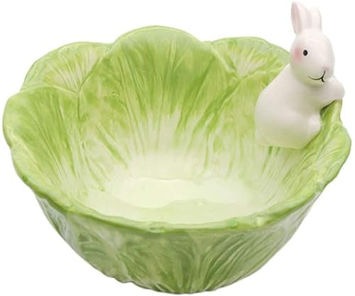 YIHANSS Ceramic Salad Bowl Bunny Candy Bowl Ceramic Ring Dish Centerpiece Fruit Bowl Plate Rabbit Storage Key Tray for Entryway Jewelry Dessert Serving Easter Gift