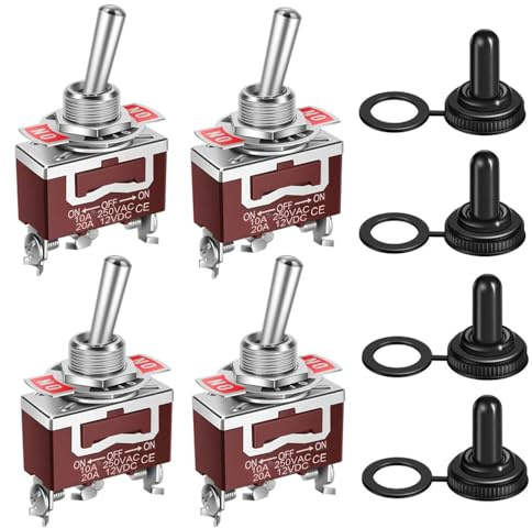 Gebildet 4Stück Wasserdichter Rastender Kippschalter 20A–12VCC/10 A–24VDC, 20A–125VAC/10A–250VAC DPDT 3poliger EIN/AUS/EIN-Wippschalter + 4Stück Kappe
