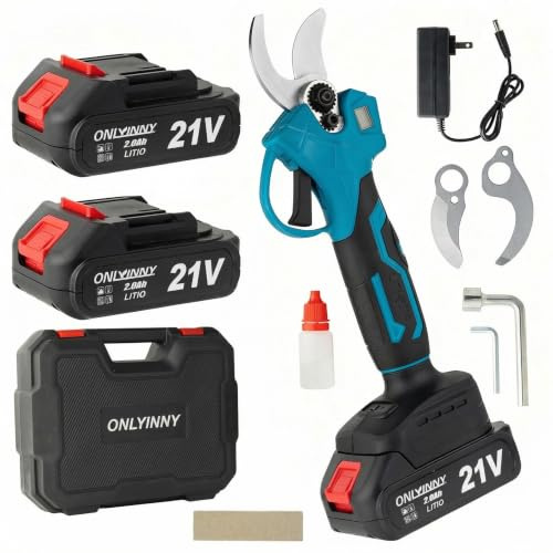 Tijeras de Poda Eléctricas 21V, 600W Inalámbricas, 40mm de Capacidad de Corte, con 2 Baterías 2.0Ah y Cargador Rápido, para Jardinería, Huerto y Trabajos Agrícolas