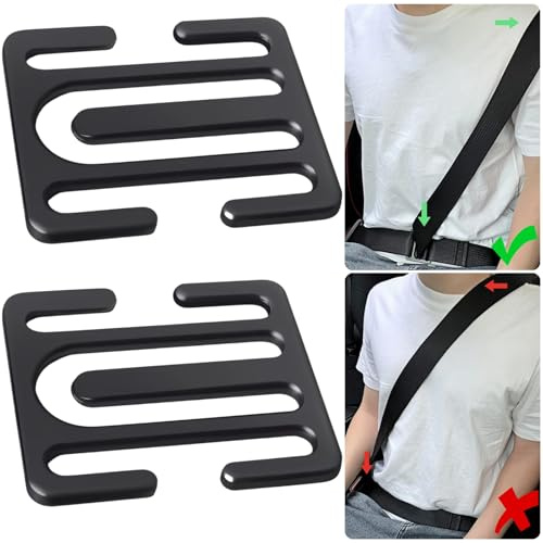 2pcs Car Seat Belt Clips, Universal Seatbelt Adjuster for All Auto Models Metal Seat Belt Clip Comfort Safety Seat Belt Clip for Adults Kids, Black