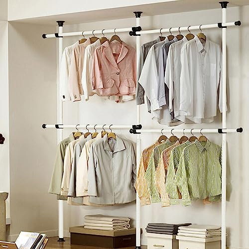 Begehbarer Kleiderschrank System, Teleskop Kleiderständer Kleiderstange Regal Teleskop Garderobe System Offen Teleskopstange Garderobensystem Kleiderstangen Kleiderständer DIY Mit 3 Stangen