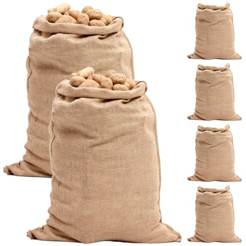 Oungy Pack of 6 Large Jute Bags, 52 x 74 cm, 35 kg Load Capacity, Heavy Duty XXL Jute Sacks, Jute Bags for Plants, Sack Bouncing Bags for Food Storage