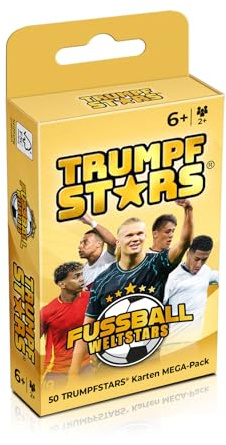 TRUMPFSTARS Fotbollsstjärnor – 50 kort med 50 toppstjärnorna av världfotbollen – kortspel för 2–8 spelare – från 6 år – tyska språket – modern design – plastfri – fotbollskort – kvalitet