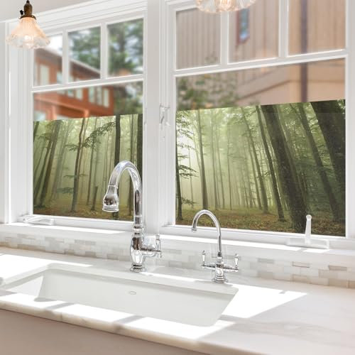 Milchglasfolie Olivgrüne Bäume Fensterfolie Selbstklebend Milchglasfolie Fenster Bad Fenster Sichtschutzfolie Fensterfolie Blickdicht Folie für Fenster Folie Fenster Sichtschutz 38x120cm/2 Pcs