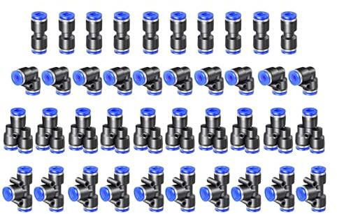 HAXIHA 40 stycken 4 mm air push snabbfästen, pneumatiska kontakter, splitter/vinkel/T-stycke/rak push-to-connect beslag kit luftledning