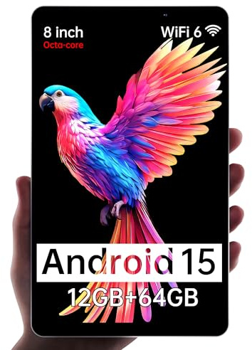 HAOVM Tableta Android 15 2025: tableta M8 de 8 pulgadas, CPU de 8 núcleos, 12 GB + 64 GB, 2 TB ampliable, batería grande de 5100 mAh, color gris