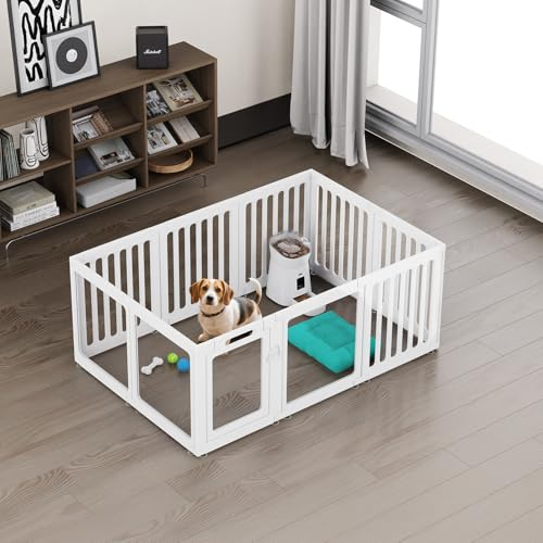 FASNATI Recinto per Cani da Interno in Acrilico Trasparente, Recinto per Cuccioli, Conigli, Pieghevole con Ventose, Facile da Montare e Pulire, 10 Pannelli