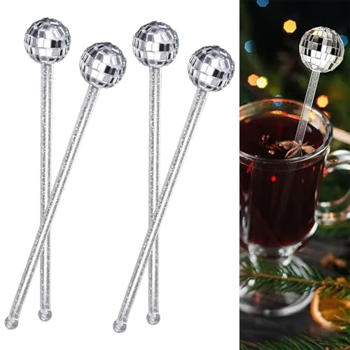 12 Pcs Cocktail Stirrers, Disco Ball Cocktail Accessories for Drink | Bar Accessories, Drinks Mirror Ball for Birthday Family Party Bar Cafe