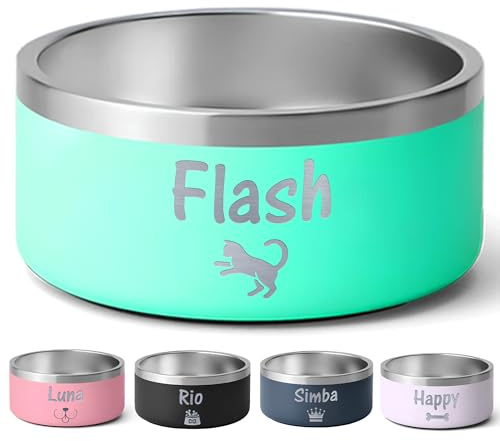 KDO MAGIC - Gamelle personnalisée Turquoise 32oz Base Antidérapante | Idée cadeau chien, chat, animaux | Grande et petite taille | Bolle personnalisable gravé avec prénom