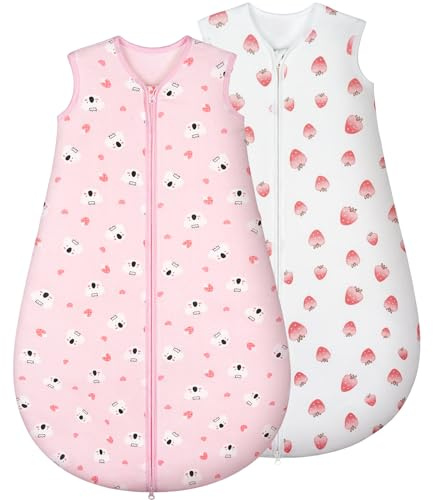 Yukkidds Schlafsack Baby 1.5 Tog, Babyschlafsack Ganzjahres 6-12 Monate | Baumwolle Ganzjahresschlafsack, Weich Kuschelig & Atmungsaktiv, Für Neugeborene & Kleinkind, 2er Pack, Rosabeeren