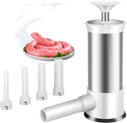 Poussoir à Saucisse Manuel Machine À Farcir Les Saucisses, En Acier Inoxydable, Fait Maison, Avec 4 Tubes De Farce, Outil Remplissage Viande Cuisine Domestique