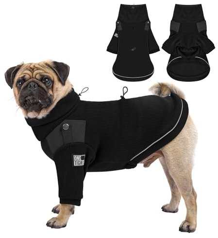 OneTigris Hundepullover, Hundemantel Fleece mit Beinschlaufe und Geschirrloch, Praktisch für die Ausscheidung, Rollkragen Strick Pullover, Recyceltes Polyester, Stretch Hundejacke, S, 8.5-12.5kg