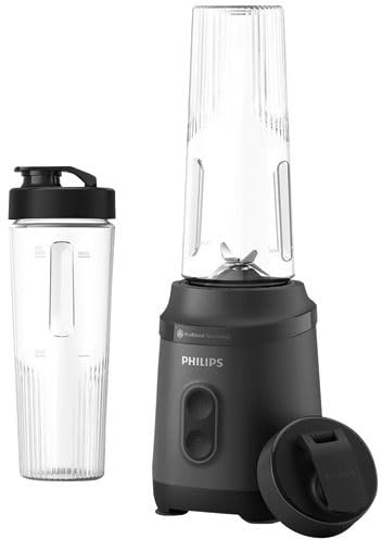 Philips Blend & Go 3000er Series Mini Smoothie Standmixer – 350 W, 0,6 L tragbare Flasche, Edelstahlklingen, 2 Geschwindigkeitseinstellungen, spülmaschinenfest, ProBlend Technologie, schwarz (HR2672