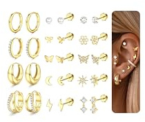 Dochais 14 Paar Ohrringe Gold Set für Damen Chirurgenstahl Ohrringe Creolen Klein Goldene Hypoallergene Medizinische Ohrstecker Ohrpiercing Knorpel Helix Conch Tragus Piercing Ohr Schmuck