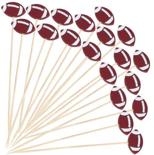 GORGECRAFT Palillos de Cóctel de Fútbol de 100cm de Largo Palillos de Rugby Decorativos Brochetas de Bambú Artículos de Charcutería para Fiestas con Temática de Fútbol para Eventos con Catering.