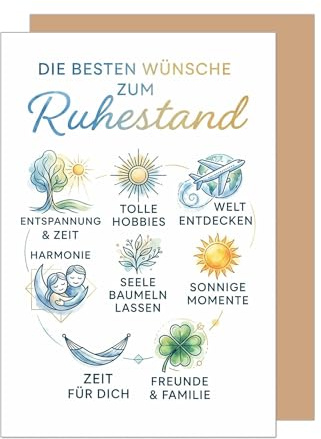 Edition Seidel Premium Glückwunschkarte zum Ruhestand mit Umschlag. Ruhestandskarte Karte Grußkarte Spruch Sprüche Pension Rente freie Zeit Harmonie Wünsche Kollege Kollegin Mann Frau (R180 SW026)