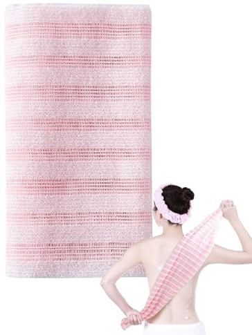 Serviette De Douche Exfoliante Ecovia En Fibres De Bambou Et Charbon Actif, Gant De Gommage Naturel En Fibre De Bambou Et Charbon – Exfoliation Douce, Séchage Rapide, Usage Quotidien (Rayures roses)