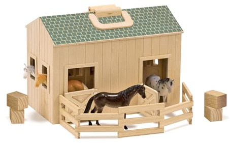 Melissa & Doug - Tragbare Pferdestall zum Aufklappen aus Holz - enthält 4 Pferde aus Kunststoff, für fantasievolles Rollenspiel, für Kinder ab 3 Jahren
