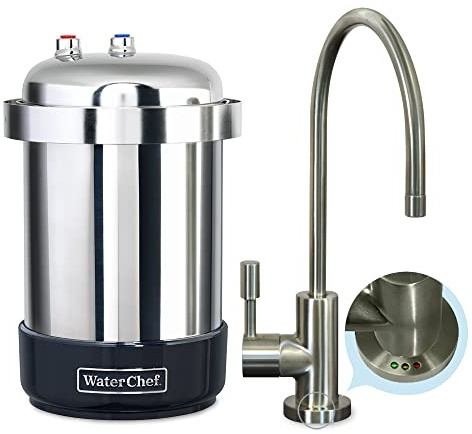 WaterChef Premium Under-Sink Water Filtration System U9000 with Intelligent Monitor & Designer Faucet (Brushed Nickel) | NSF/ANSI Certified 78 Contaminants | 1,000-Gal. | Stainless Steel | Made in USA