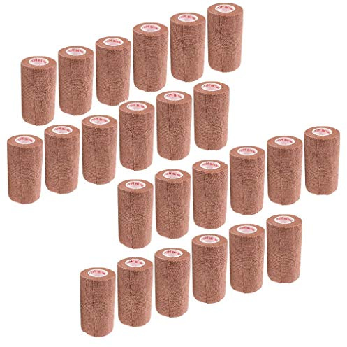 3 Inch Vet Wrap Tape Bulk (Brown) (Pack of 24) Self Adhesive Adherent Adhering Flex Bandage Grip Roll for Dog Cat Pet Horse