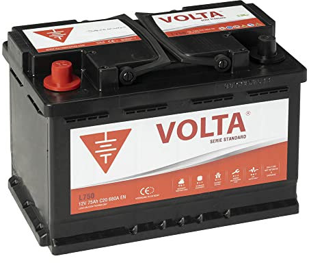 Bateria de Coche Standard 75Ah 680A Volta L750I - Borne +Izq - Medidas Largo 278 x Ancho 175 x Alto 190 mm con 2 años de Garantía - Fabricación Europea. Automóvil de turismo