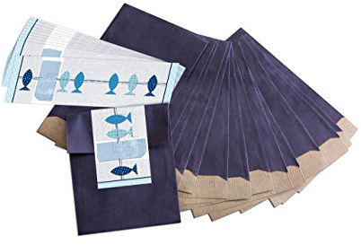 Logbuch-Verlag 25 kleine Papiertüten dunkelblau 9,5 x 14 cm + Aufkleber FISCHE blau türkis maritim - mini Mitgebseltüte Gastgeschenk Verpackung Taufe Kommunion