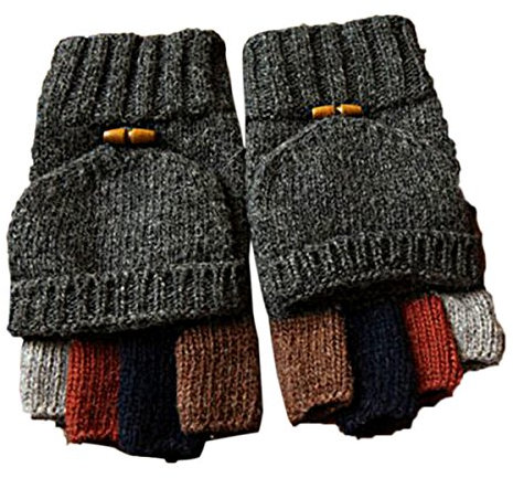 TININNA Herren Winter Thermal Warm Strickwolle Handschuhe Halbfinger mit Fingerabdeckungen zum Überstülpen Gr. Einheitsgröße, dunkelgrau