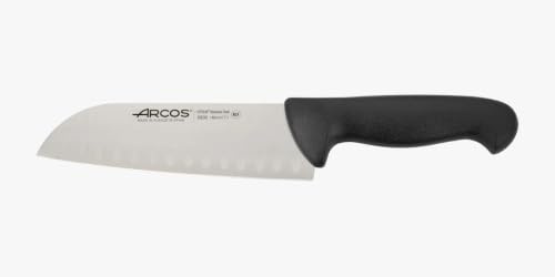 Arcos Serie 2900 - Cuchillo Santoku con Alveolos - Hoja de Acero Inoxidable NITRUM de 180 mm - Mango inyectado en Polipropileno Color negro | Mango inyectado en polipropileno. Serie 2900. Color negro.