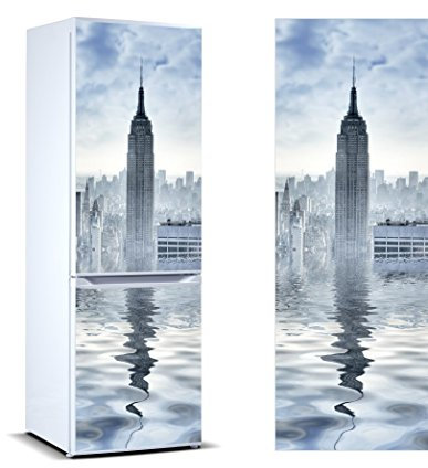 Pegatinas Vinilo para Frigorífico Torre Nueva York | Varias Medidas 200x70cm | Adhesivo Resistente y de Fácil Aplicación | Pegatina Adhesiva Decorativa de Diseño Elegante
