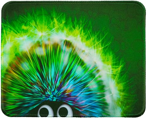 Silent Monsters Mouse Mat Size M 14 x 10 inches / 36 x 25 cm, Green Hedgehog, Stitched Edges, washable & rollable Mouse Pad, Gaming Home Office Mousemat, Mousepad non-slip & quiet, Desk Mat