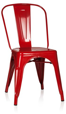 hjh OFFICE Bistrostuhl aus Metall, stapelbarer Küchenstuhl, Industriedesign | Esszimmerstuhl mit Rückenlehne, Belastbar bis 150 kg, Rot