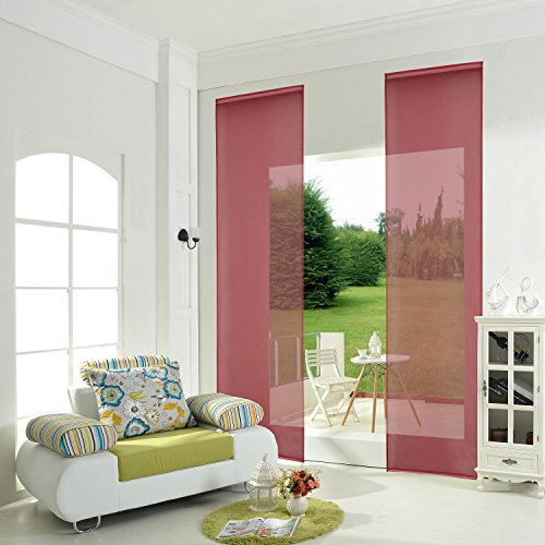 855892- Bordeaux 2er-Pack Schiebepanel, Schiebegardine, Flächenvorhang Uni mit Klettband incl. Paneelwagen HxB 245x60 cm