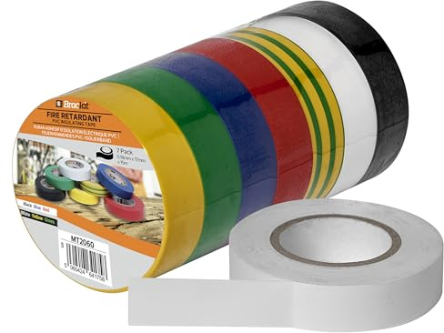 brackit Multi Coloured Electrical Tape 7 Pcs |15 M Vinyl PVC Electric Tape | Thick Coloured Coding Tape | Strong Adhesive, Heat & Water Resistant Insulation Tape | DIY Projects, 17MM x 15M