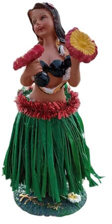 Hang Loose Wackel Hula Figur Tiki Frau Wackelfigur Wackeldackel Aloha Hawaii (11,5cm) Bastrock Grün