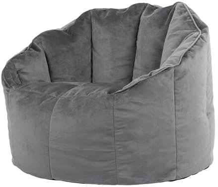 Icon Sirena Sitzsack Sessel für Erwachsene, Dunkelgrau, Flauschiger Samtstoff, Riesen Sitzsack Samt mit Füllung, Bean Bag Chair, Bequemer Sessel Wohnzimmer, Lounge, Schlafzimmer, Büro