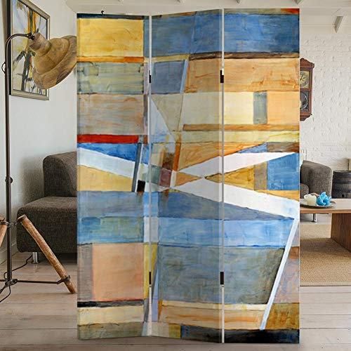 BAKAJI Paravento Separè 3 Pannelli Struttura in Legno Rivestimento in Tela con Stampa Fronte Retro Quadro Astratto Divisorio Richiudibile Pieghevole Design Moderno (180 x 120 cm 3 Pannelli)