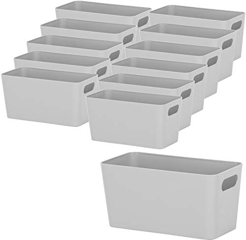 12x Ordnungsboxen 10cm hoch GRAU 20x10x10cm 1,4L Kunststoff Bad Korb Kiste