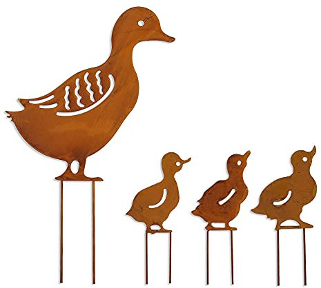 4 pali in metallo da giardino con sagoma animale, animali in metallo, arte decorativa (giallo)