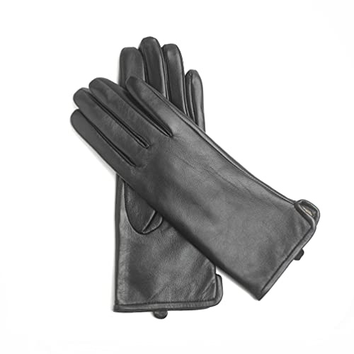 AXELENS Damen Handschuhe Winter Touchscreen aus Leder Super Warm und Weich Futter aus Kaschmir, Sehr Gute Geschenkidee - SCHWARZ Größe L