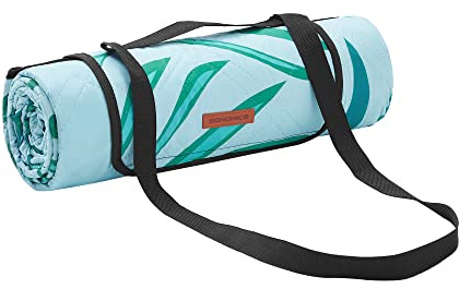 SONGMICS Coperta Picnic, 200 x 150 cm, Grande, Telo da Campeggio, Parco, Giardino, Spiaggia, Strato Impermeabile, Lavabile in Lavatrice, Pieghevole, Motivo a Felce e Azzurro GCM001Q01